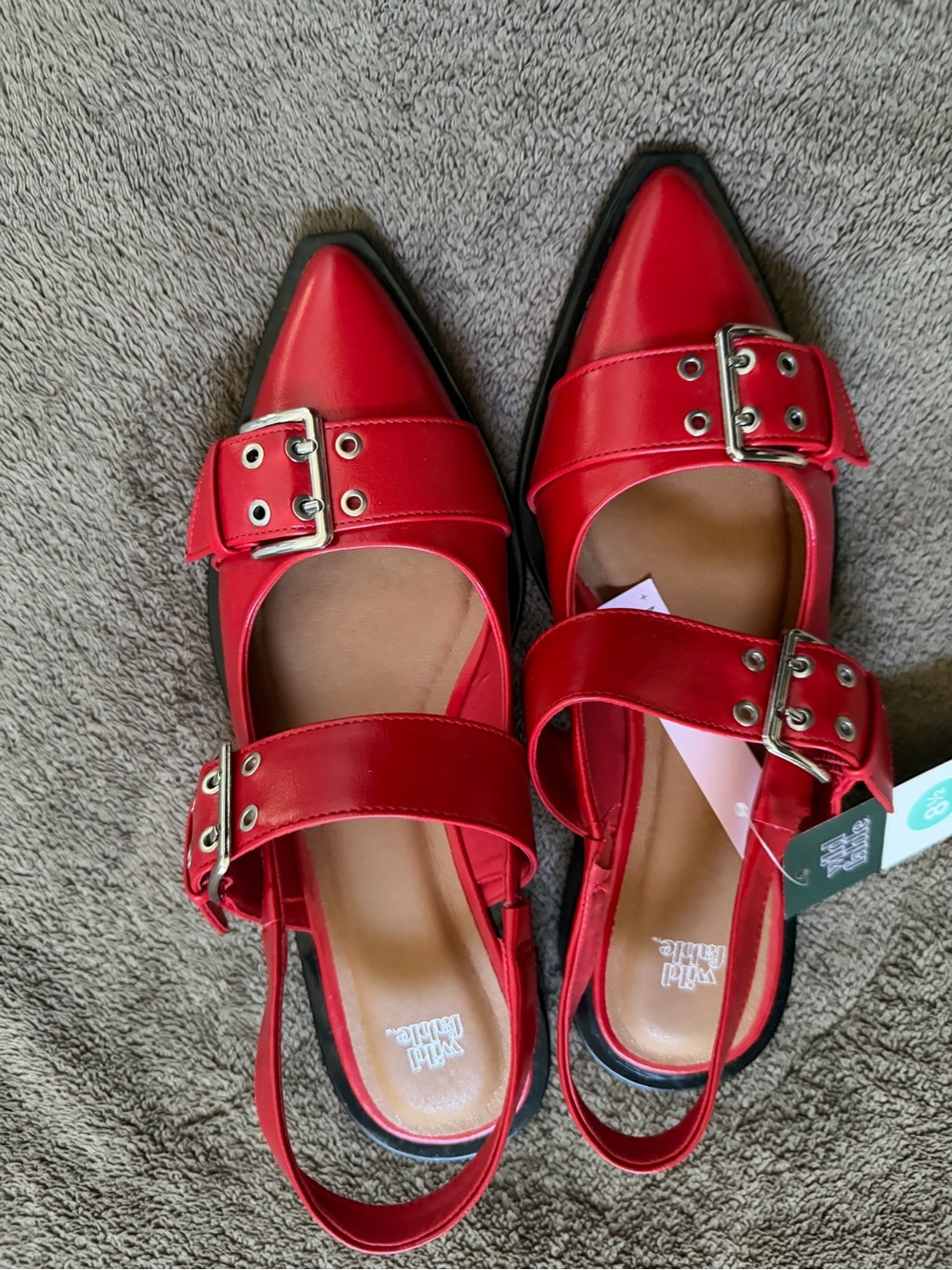 wild fable Red Pointed-Toe Buckle Slingback Flats